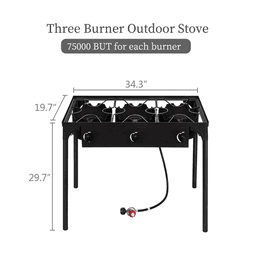 image-Outdoor Camp Stove High Pressure Propane Gas Cooker Portable Cast Iron Patio Cooking Burner (Three Burner 225000-BTU)