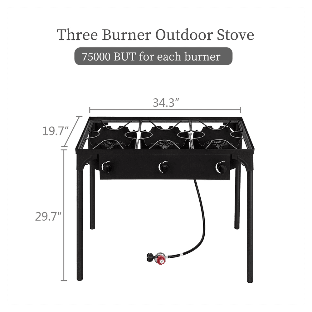 image-Outdoor Camp Stove High Pressure Propane Gas Cooker Portable Cast Iron Patio Cooking Burner (Three Burner 225000-BTU)