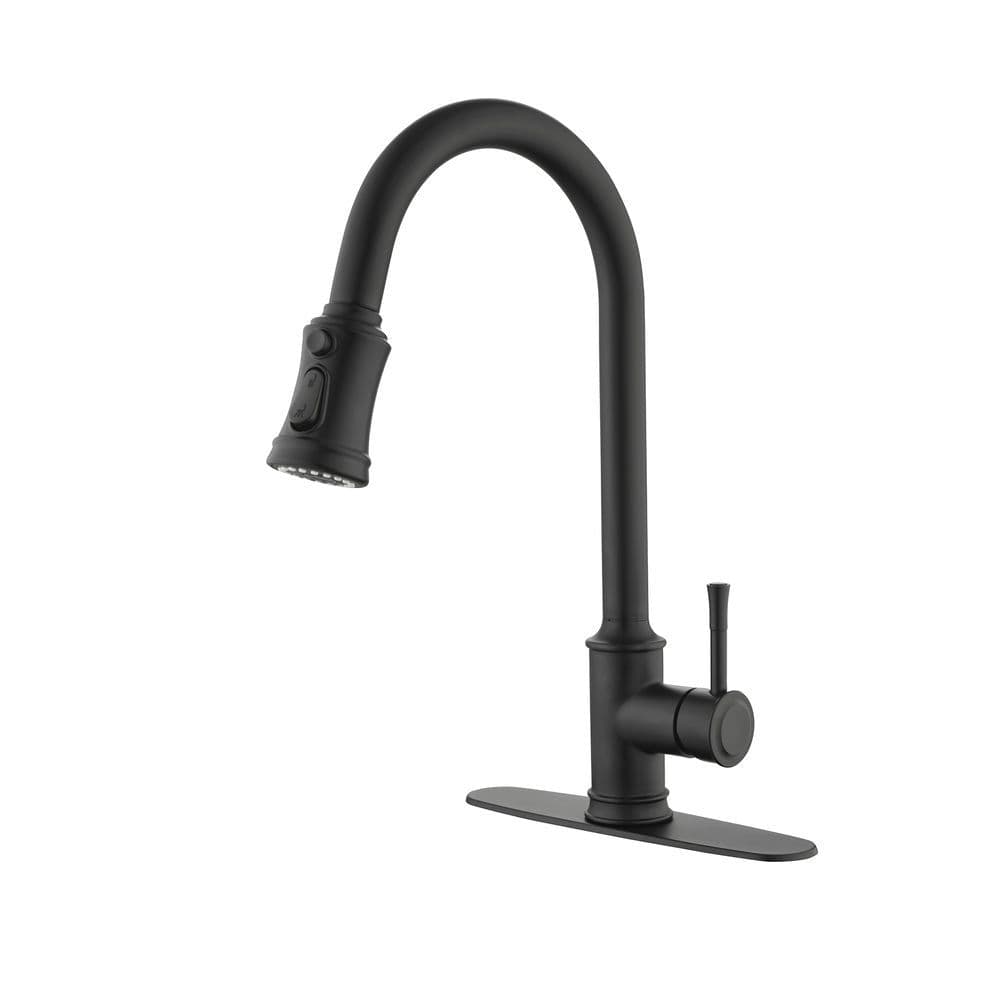 image-Single Handle High Arc Pull Out Kitchen Faucet,Single Level Stainless Steel Kitchen Sink Faucets with Pull Down Sprayer