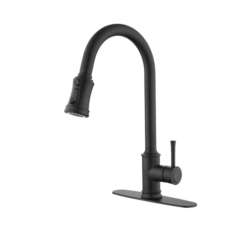 image-Single Handle High Arc Pull Out Kitchen Faucet,Single Level Stainless Steel Kitchen Sink Faucets with Pull Down Sprayer