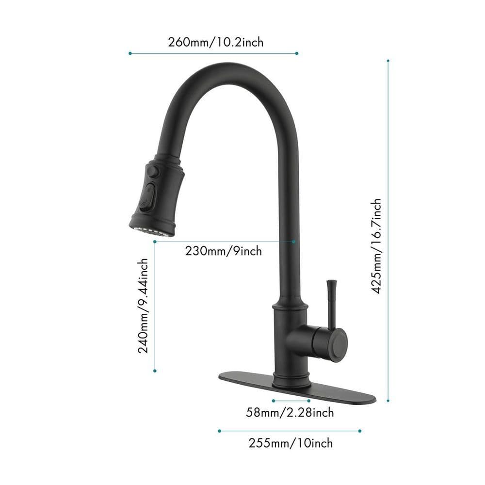 image-Single Handle High Arc Pull Out Kitchen Faucet,Single Level Stainless Steel Kitchen Sink Faucets with Pull Down Sprayer