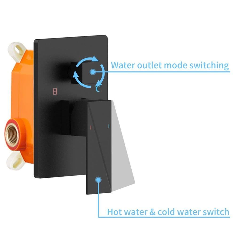 image-Rain Mixer Shower Faucet Set with Waterfall Tub Spout 10 inch Square Rainfall Shower Head with Handheld Spray Matte Black Wall Mounted Pressure Balance Rough-in Valve and Trim Included