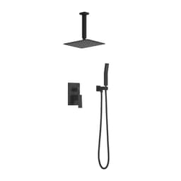 image-Matte Black Shower Set System Bathroom Luxury Rain Mixer Shower Combo Set Ceiling Mounted Rainfall Shower Head Faucet