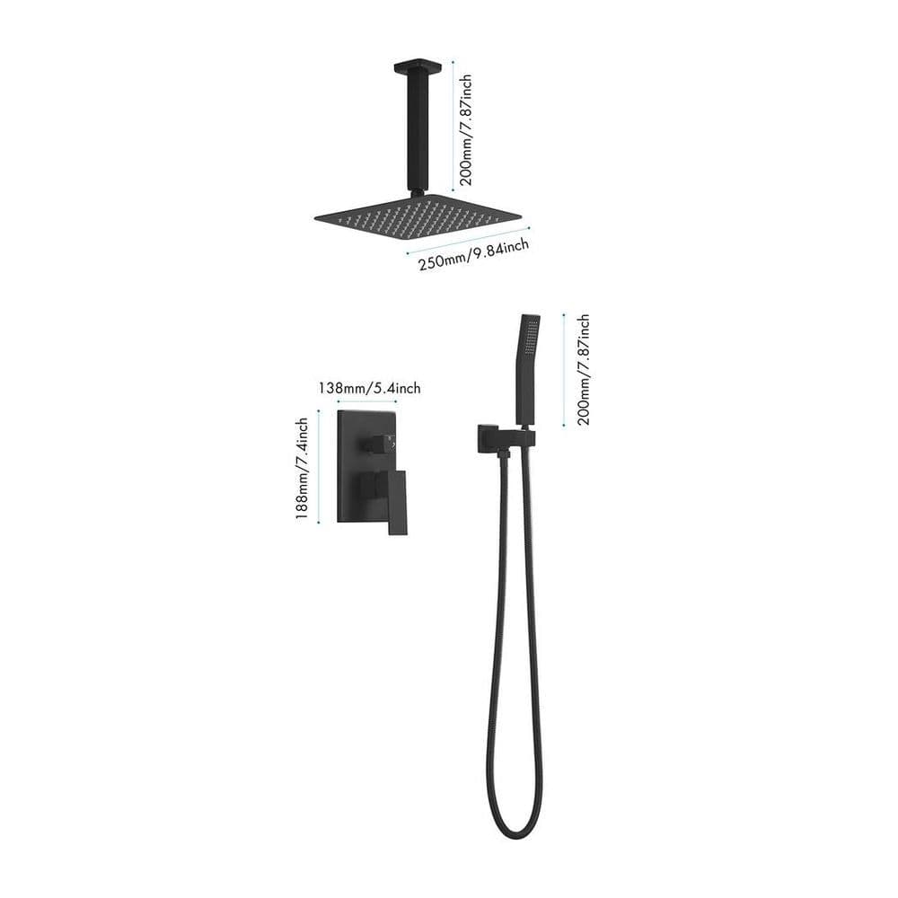 image-Matte Black Shower Set System Bathroom Luxury Rain Mixer Shower Combo Set Ceiling Mounted Rainfall Shower Head Faucet