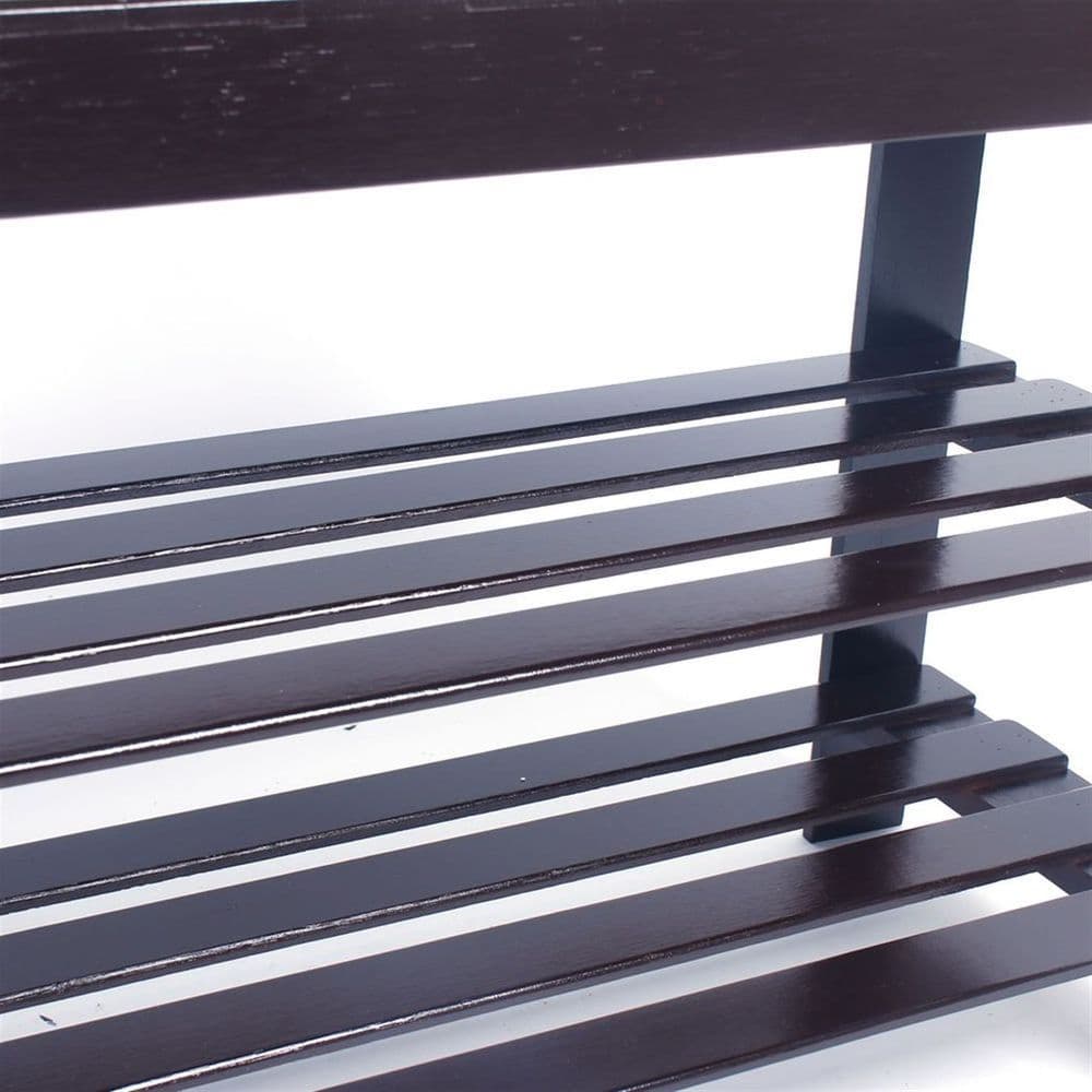 image-90cm Strip Pattern 3 Tiers Bamboo Stool Shoe Rack Coffee