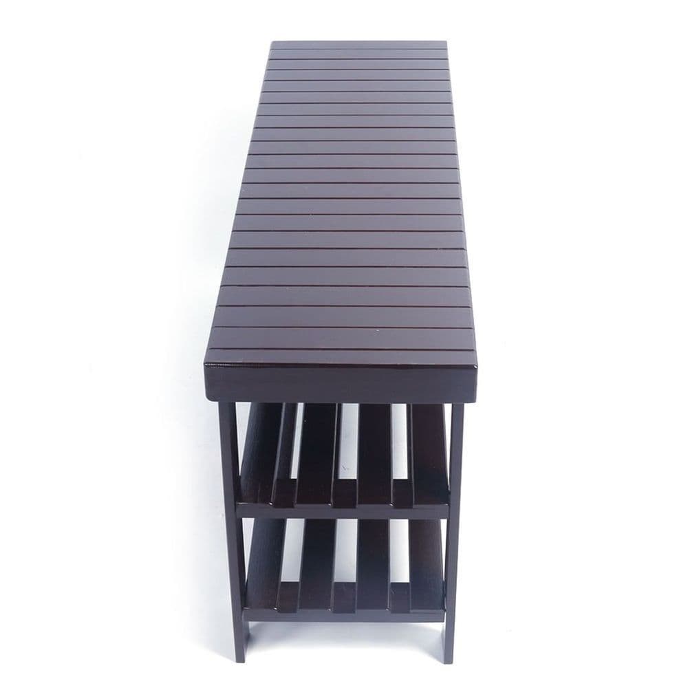 image-90cm Strip Pattern 3 Tiers Bamboo Stool Shoe Rack Coffee