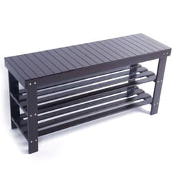image-90cm Strip Pattern 3 Tiers Bamboo Stool Shoe Rack Coffee