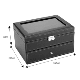 image-Watch Box 20 Mens Case Glass Top Display Organizer Lockable Black
