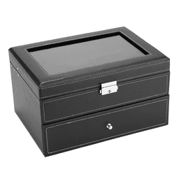 image-Watch Box 20 Mens Case Glass Top Display Organizer Lockable Black