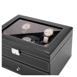image-Watch Box 20 Mens Case Glass Top Display Organizer Lockable Black