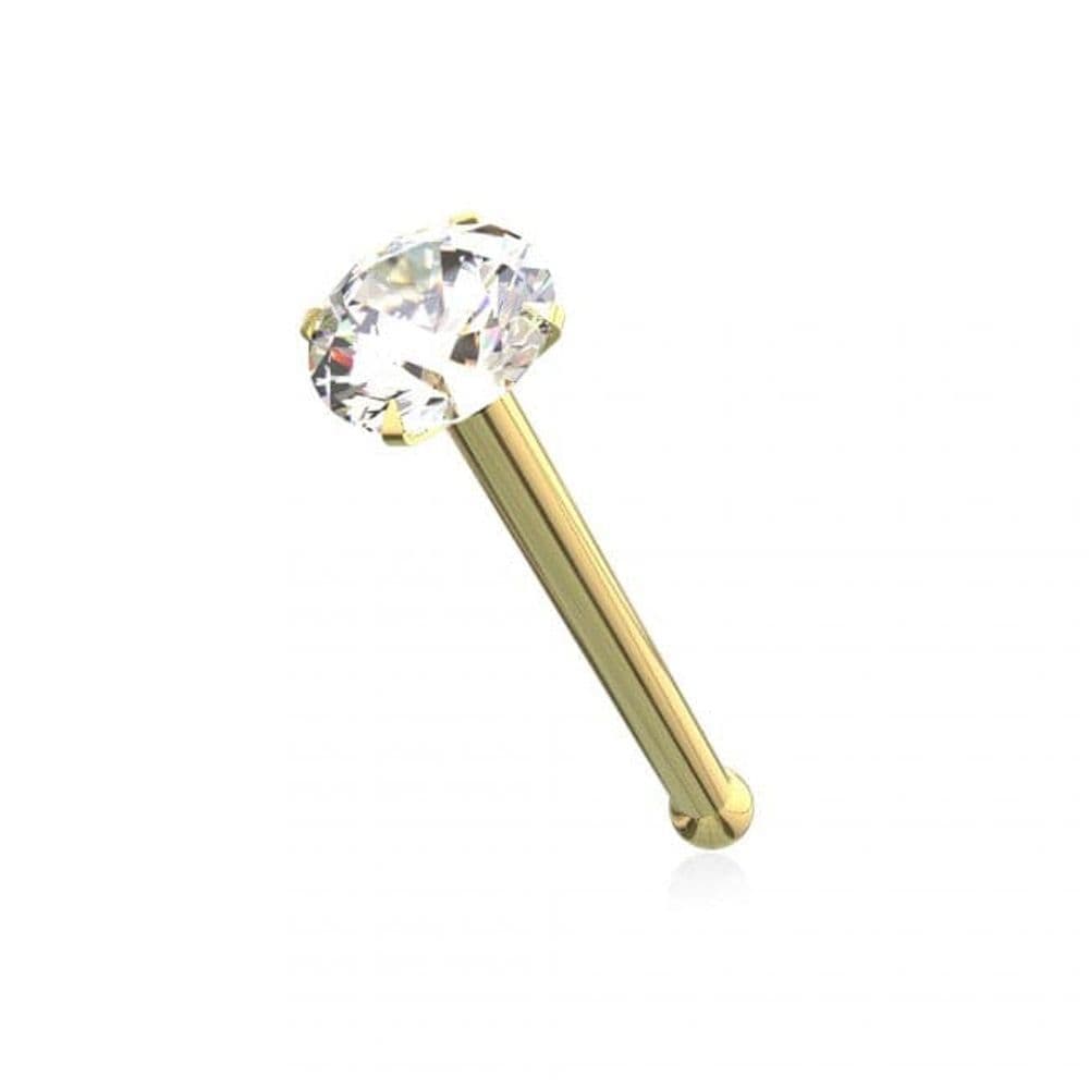 image-14ct Solid Gold Colorful Crystal Jewelled Ball End Nose Pin Nose Stud