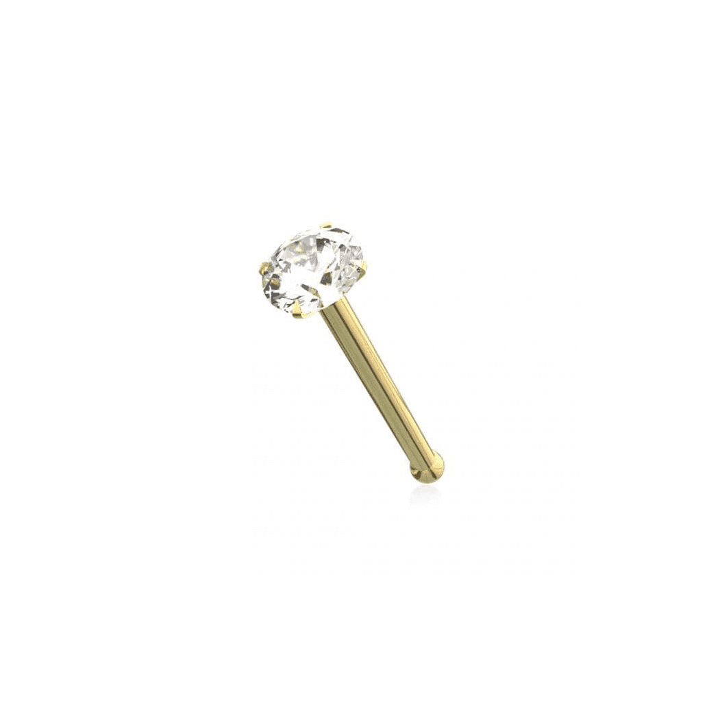 image-14ct Solid Gold Colorful Crystal Jewelled Ball End Nose Pin Nose Stud