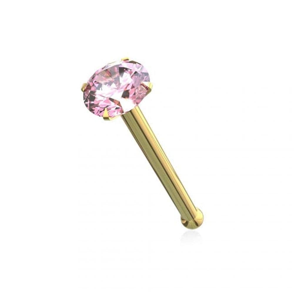image-14ct Solid Gold Colorful Crystal Jewelled Ball End Nose Pin Nose Stud