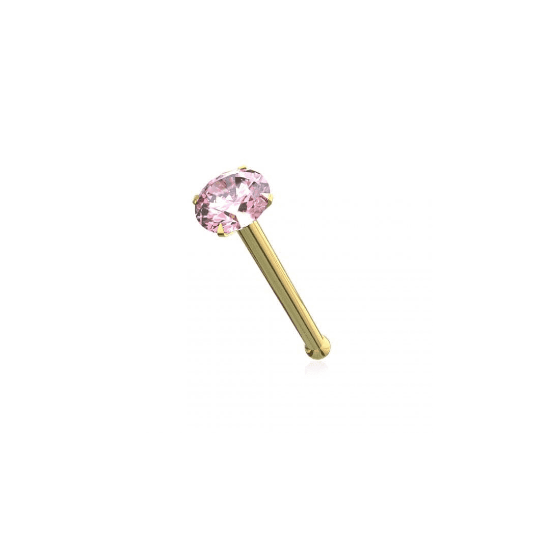 image-14ct Solid Gold Colorful Crystal Jewelled Ball End Nose Pin Nose Stud