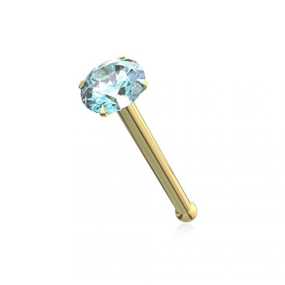 image-14ct Solid Gold Colorful Crystal Jewelled Ball End Nose Pin Nose Stud