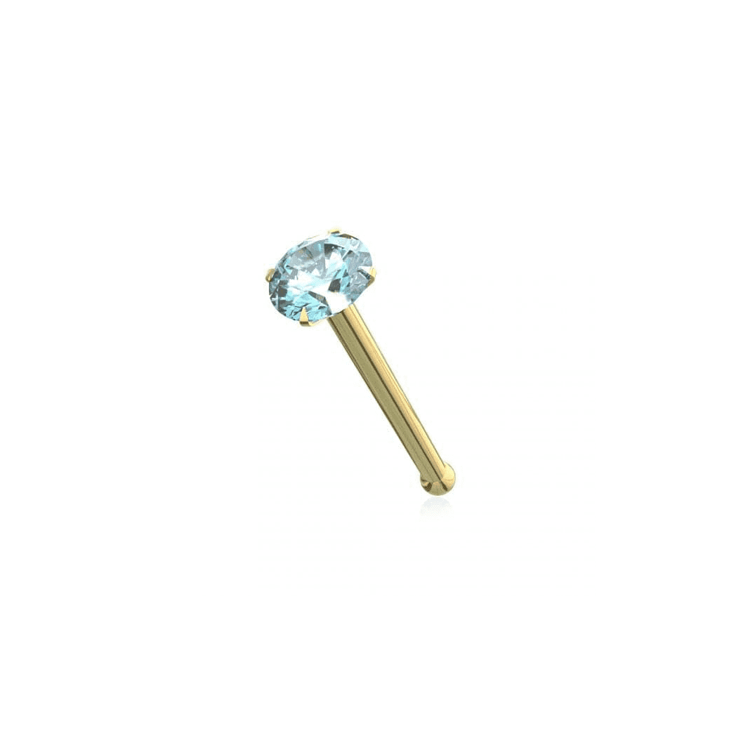image-14ct Solid Gold Colorful Crystal Jewelled Ball End Nose Pin Nose Stud