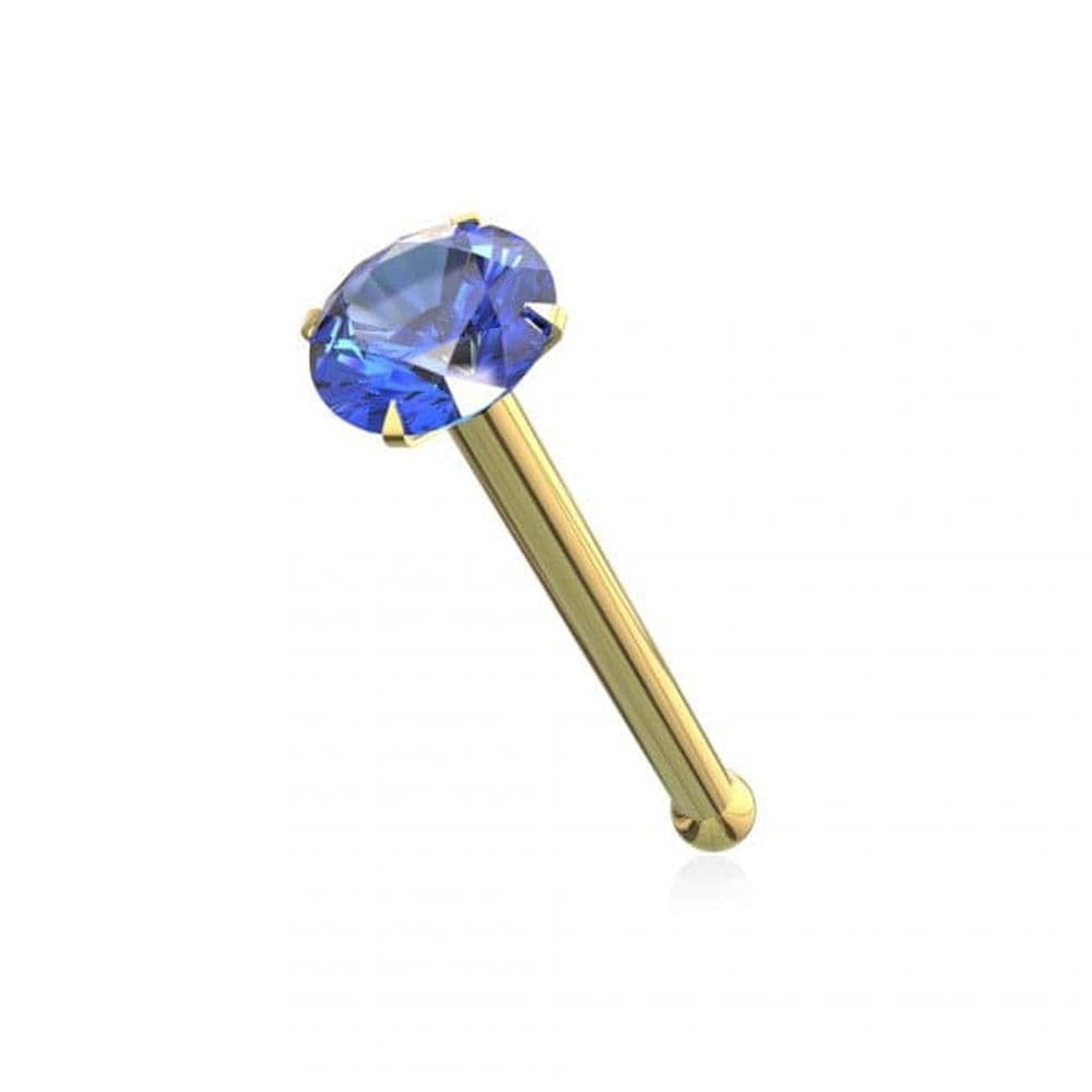 image-14ct Solid Gold Colorful Crystal Jewelled Ball End Nose Pin Nose Stud