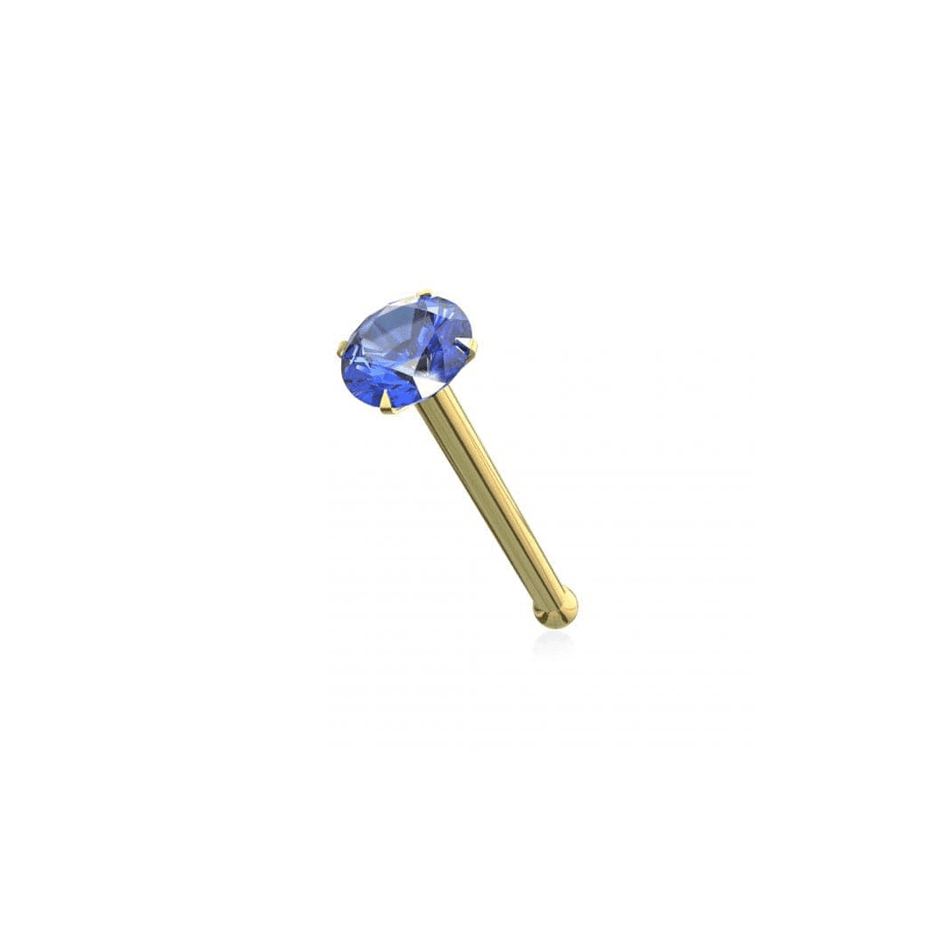 image-14ct Solid Gold Colorful Crystal Jewelled Ball End Nose Pin Nose Stud
