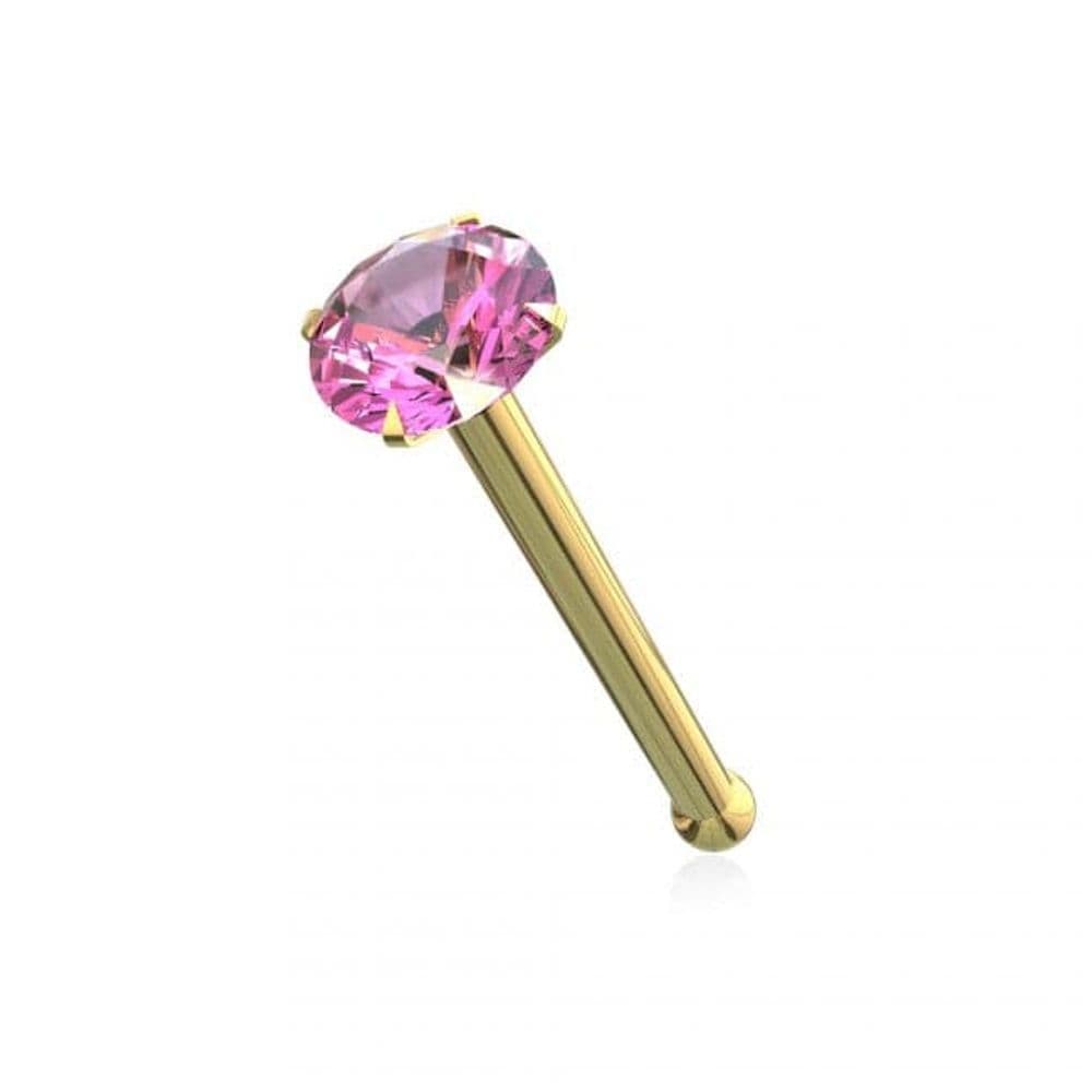 image-14ct Solid Gold Colorful Crystal Jewelled Ball End Nose Pin Nose Stud