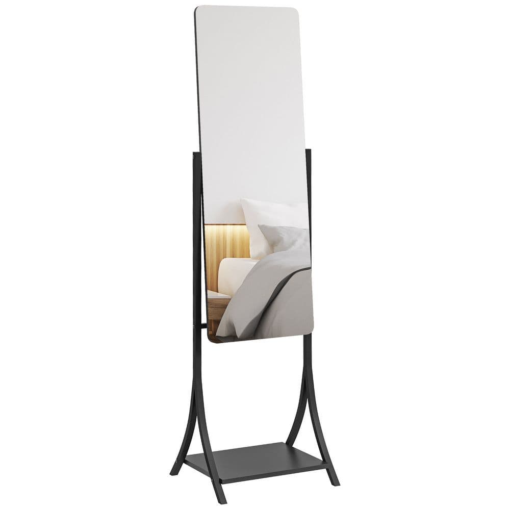 image-HOMCOM Freestanding Full Length Mirror Adjustable Full Body Mirror w/ Shelf