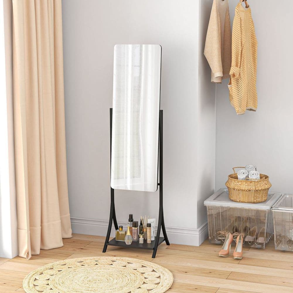 image-HOMCOM Freestanding Full Length Mirror Adjustable Full Body Mirror w/ Shelf