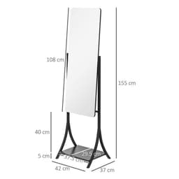 image-HOMCOM Freestanding Full Length Mirror Adjustable Full Body Mirror w/ Shelf