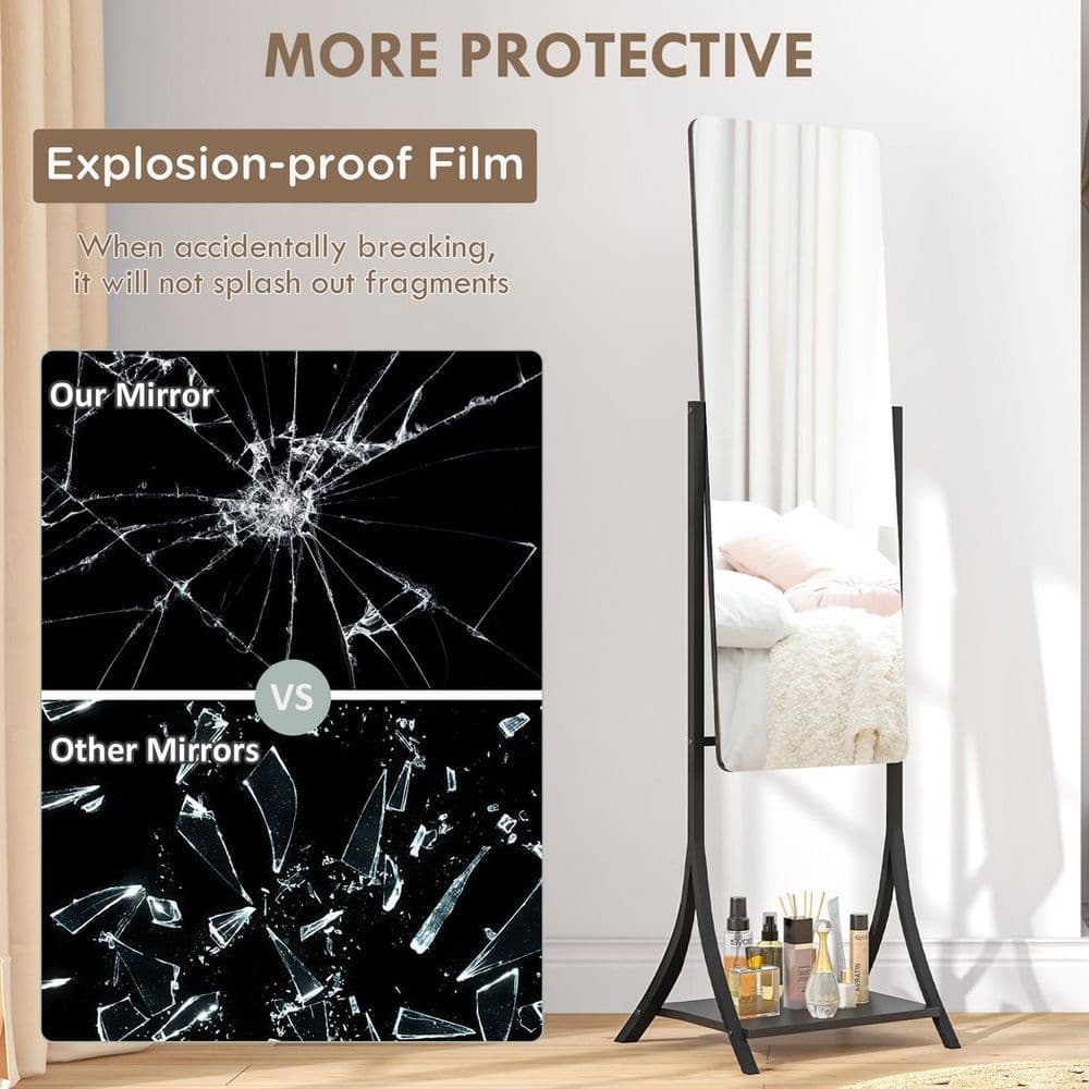 image-HOMCOM Freestanding Full Length Mirror Adjustable Full Body Mirror w/ Shelf