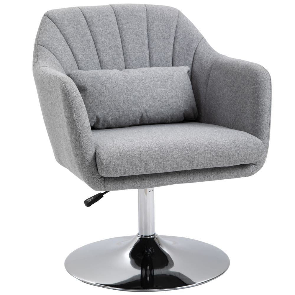 image-HOMCOM Stylish Retro Linen Swivel Tub Chair Steel Frame Cushion Seat Light Grey