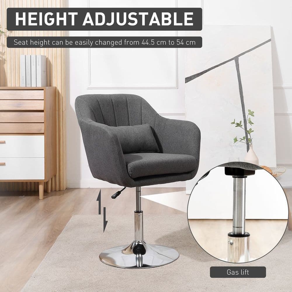 image-HOMCOM Stylish Retro Linen Swivel Tub Chair Steel Frame Cushion Seat Dark Grey