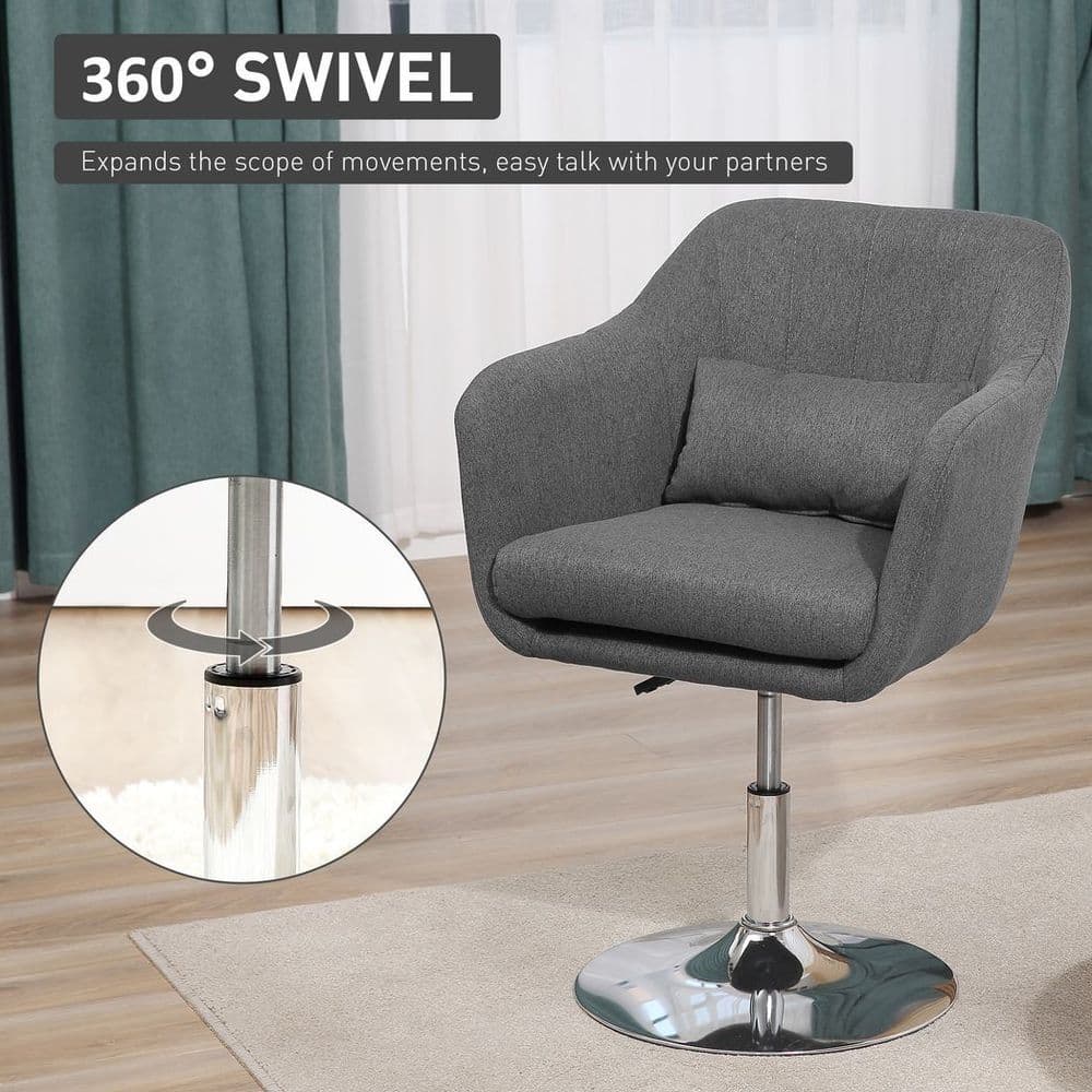 image-HOMCOM Stylish Retro Linen Swivel Tub Chair Steel Frame Cushion Seat Dark Grey