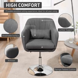 image-HOMCOM Stylish Retro Linen Swivel Tub Chair Steel Frame Cushion Seat Dark Grey