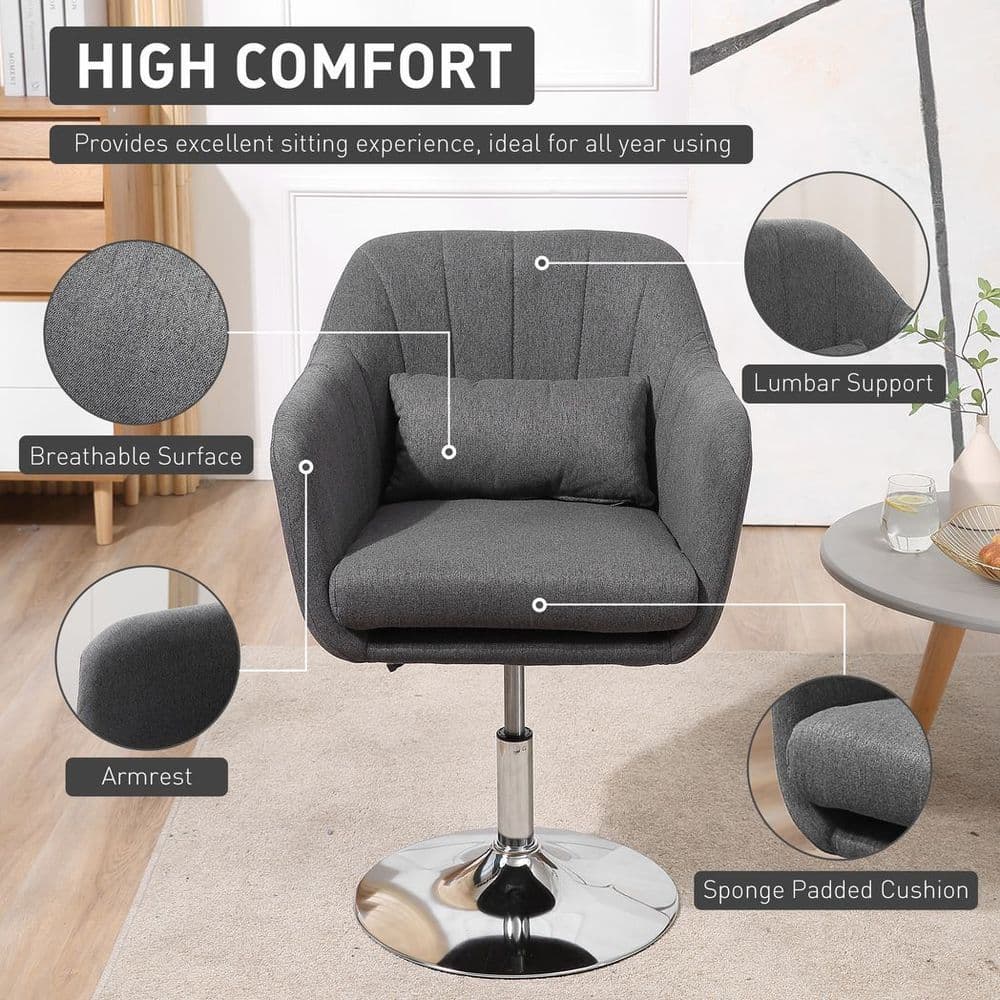 image-HOMCOM Stylish Retro Linen Swivel Tub Chair Steel Frame Cushion Seat Dark Grey