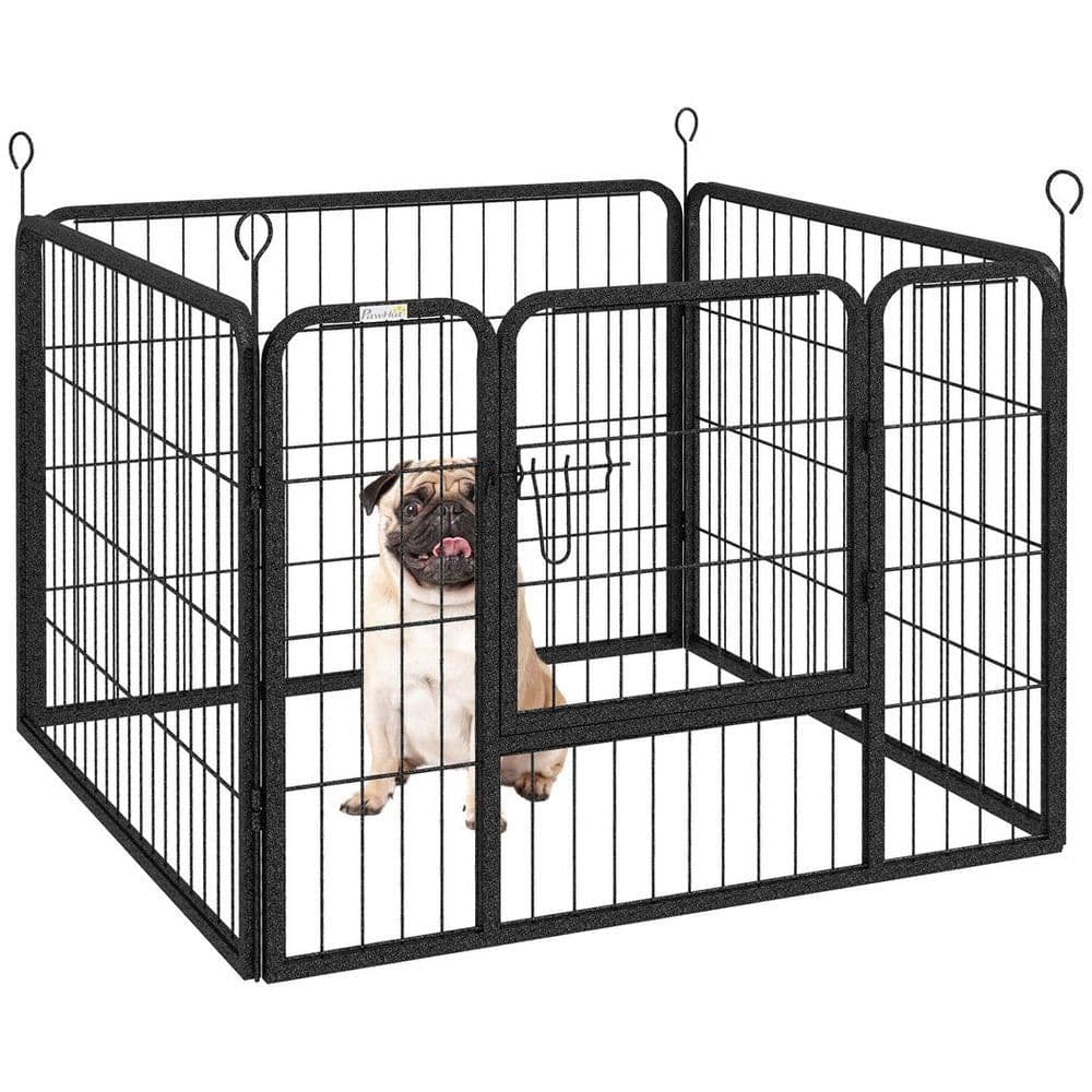 image-Pawhut Metal Pet Playpen Dog Kennel w/Door Latches In/Outdoor Use 82Lx82Wx60Hcm