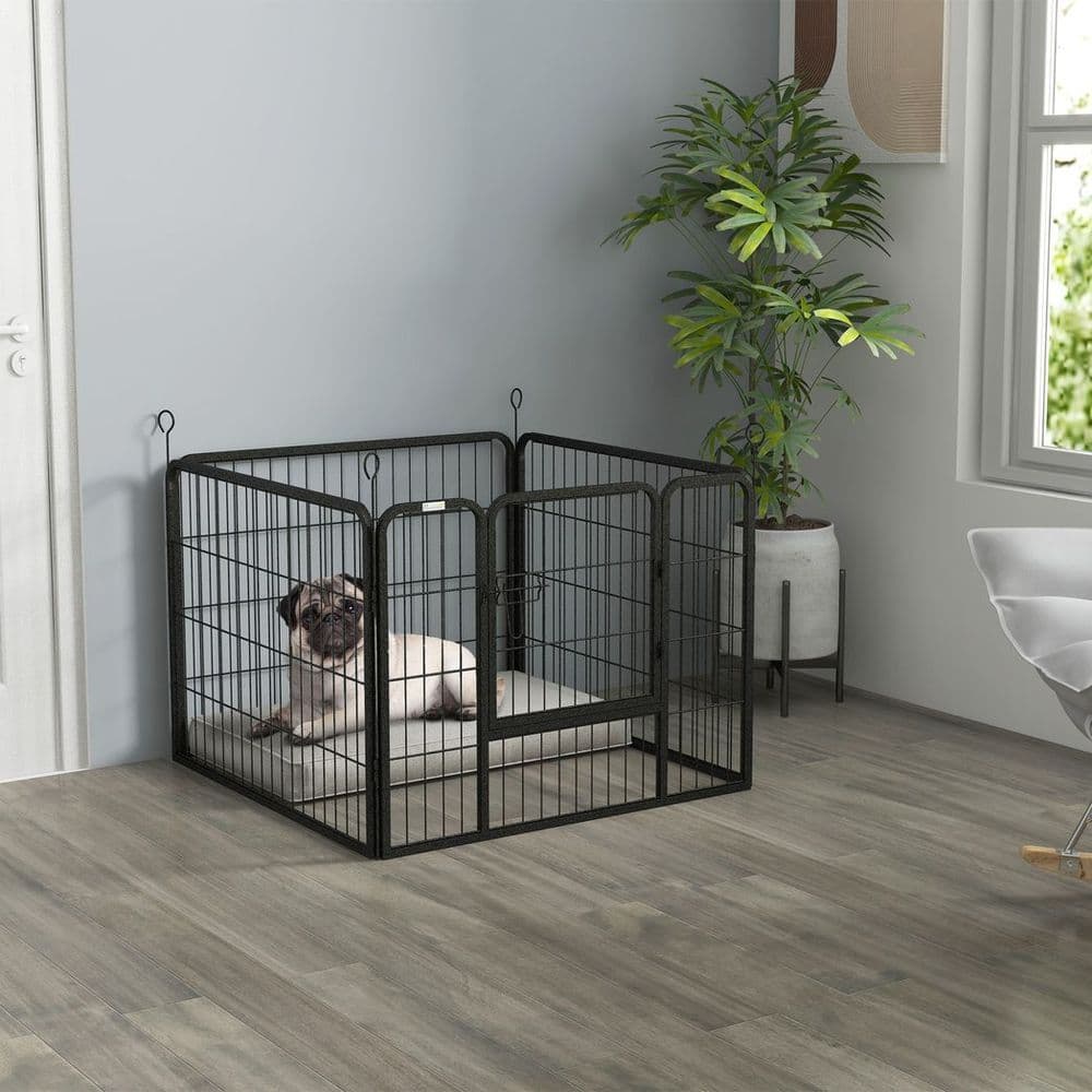 image-Pawhut Metal Pet Playpen Dog Kennel w/Door Latches In/Outdoor Use 82Lx82Wx60Hcm