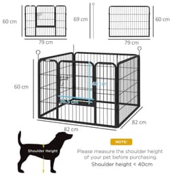 image-Pawhut Metal Pet Playpen Dog Kennel w/Door Latches In/Outdoor Use 82Lx82Wx60Hcm