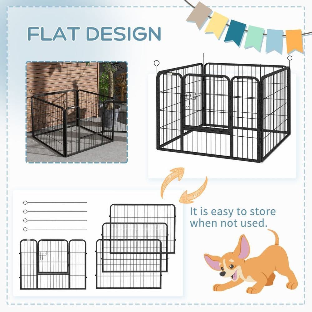 image-Pawhut Metal Pet Playpen Dog Kennel w/Door Latches In/Outdoor Use 82Lx82Wx60Hcm