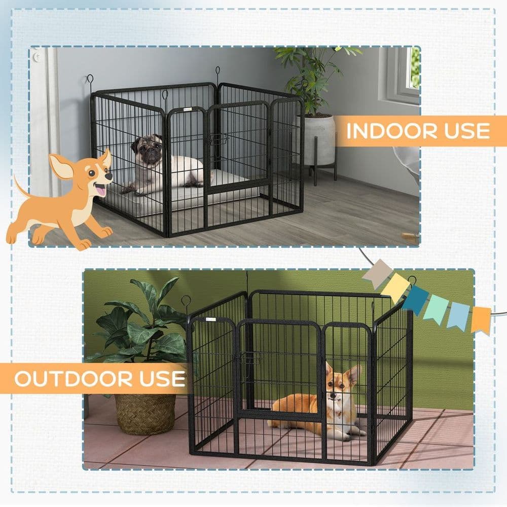 image-Pawhut Metal Pet Playpen Dog Kennel w/Door Latches In/Outdoor Use 82Lx82Wx60Hcm