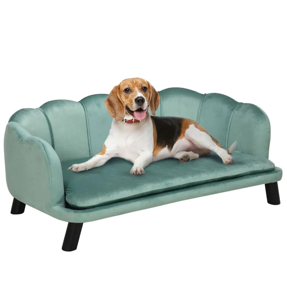 image-PawHut Dog Sofa, Pet Couch Bed for Medium, Large Dogs w/ Legs, Cushion - Green