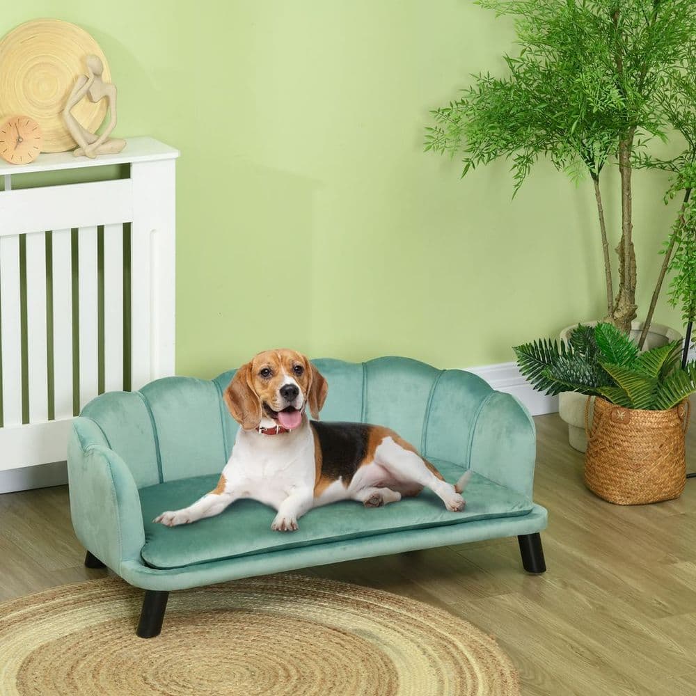 image-PawHut Dog Sofa, Pet Couch Bed for Medium, Large Dogs w/ Legs, Cushion - Green