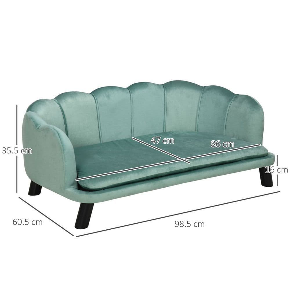 image-PawHut Dog Sofa, Pet Couch Bed for Medium, Large Dogs w/ Legs, Cushion - Green