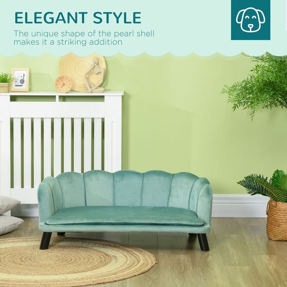 image-PawHut Dog Sofa, Pet Couch Bed for Medium, Large Dogs w/ Legs, Cushion - Green