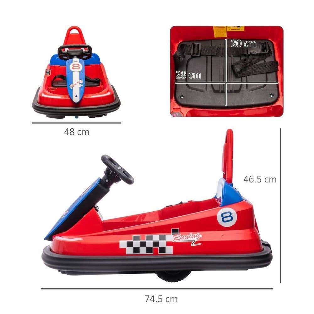 image-HOMCOM 6V Kids Bumper Car, 360-Degree Rotation Waltzer Car w/ 2 Speeds - Red