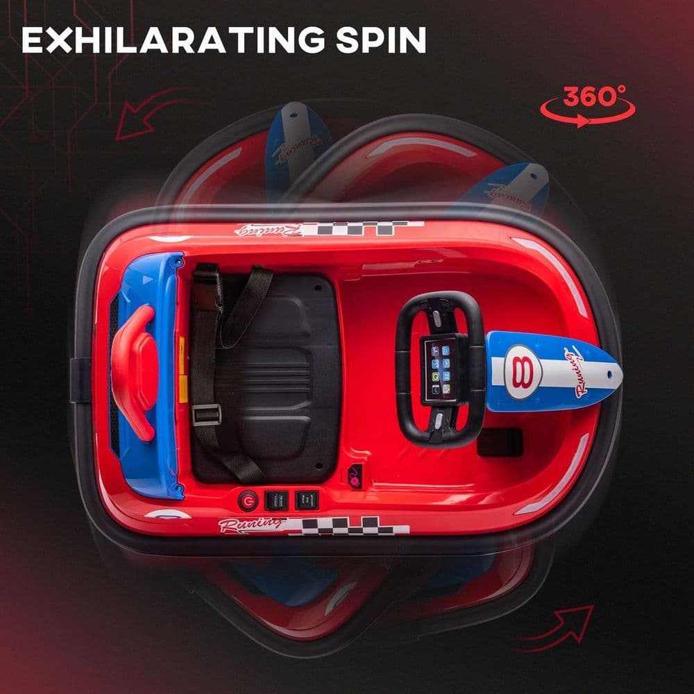 image-HOMCOM 6V Kids Bumper Car, 360-Degree Rotation Waltzer Car w/ 2 Speeds - Red