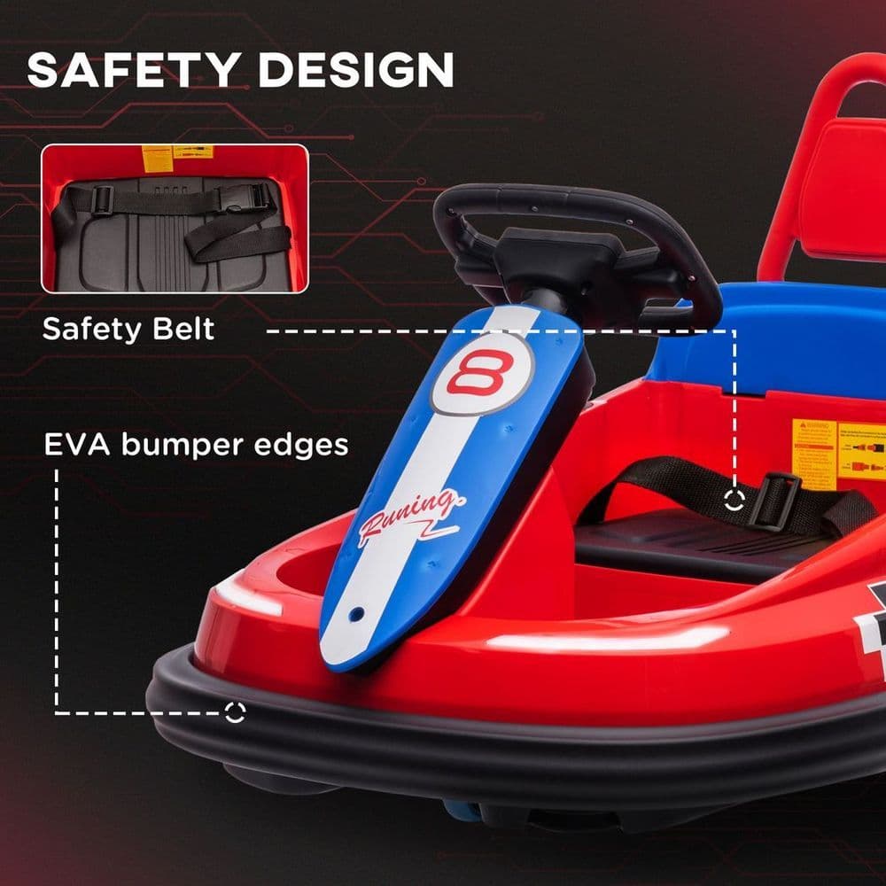 image-HOMCOM 6V Kids Bumper Car, 360-Degree Rotation Waltzer Car w/ 2 Speeds - Red