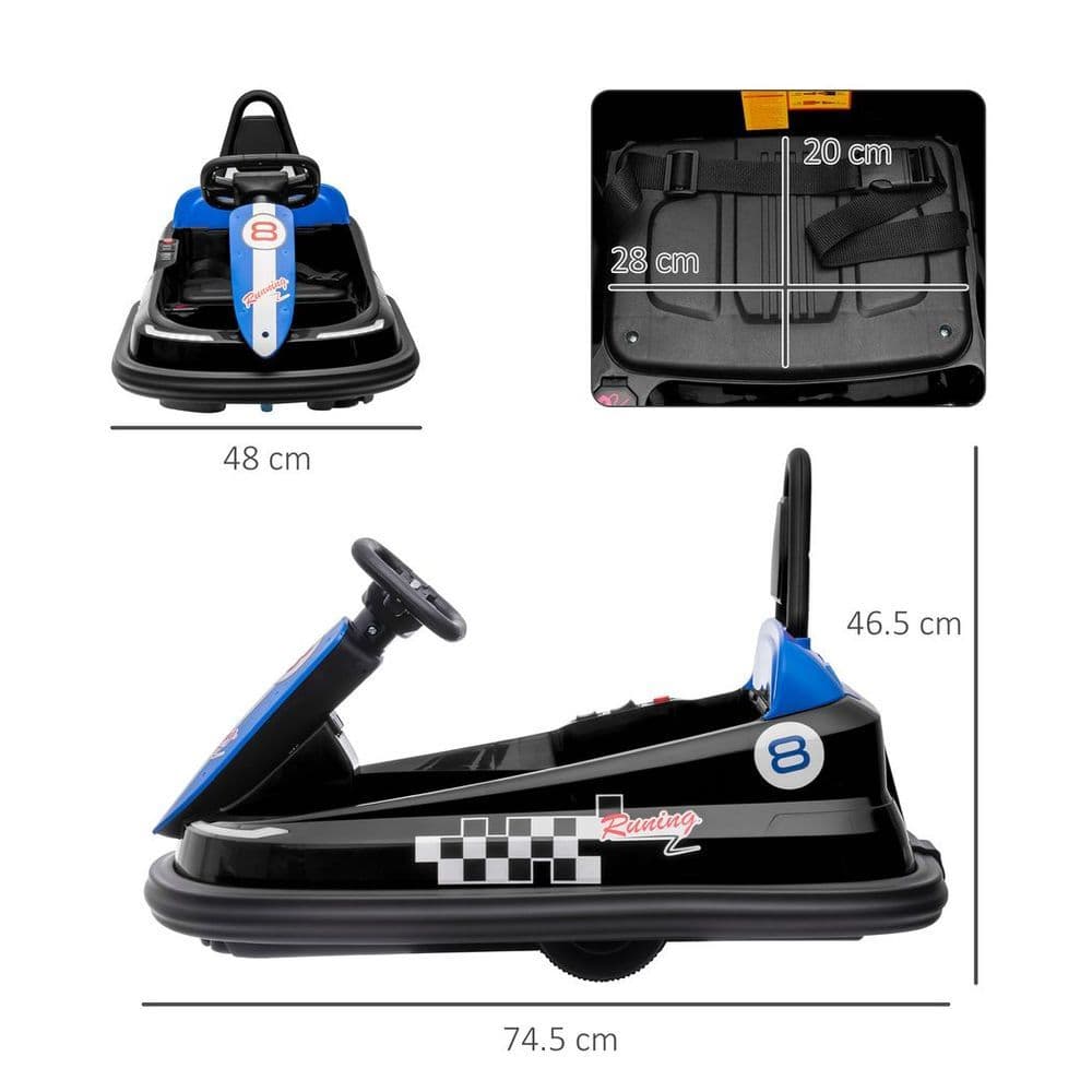 image-HOMCOM 6V Kids Bumper Car, 360-Degree Rotation Waltzer Car w/ 2 Speeds - Black