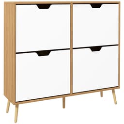 image-HOMCOM Shoe Storage Cabinet with 4 Flip Drawers for 16 Pairs of Shoes, Natural