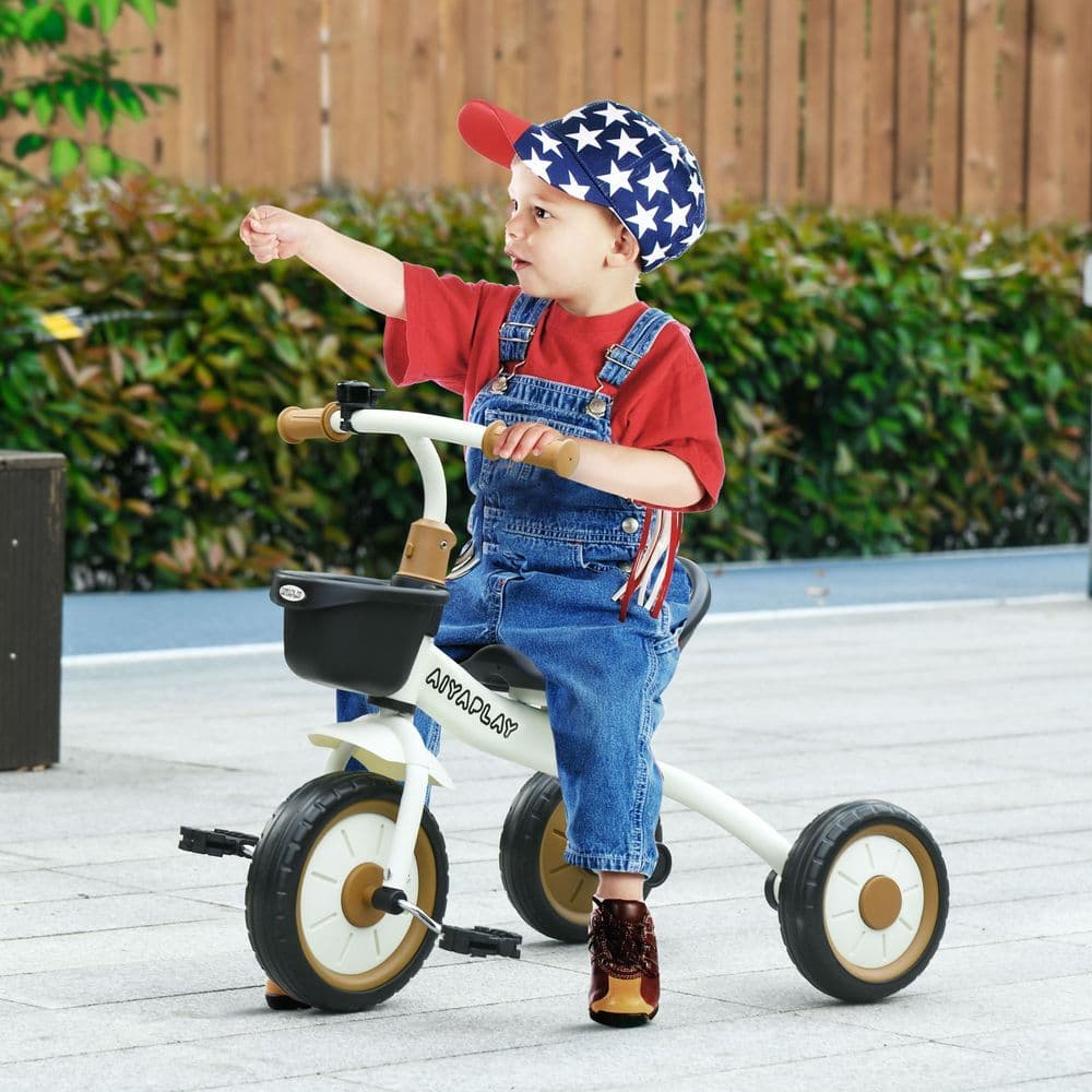 image-Kids Trike, Tricycle with Adjustable Seat, Basket, Bell for Ages 2-5 Years White