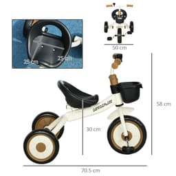 image-Kids Trike, Tricycle with Adjustable Seat, Basket, Bell for Ages 2-5 Years White