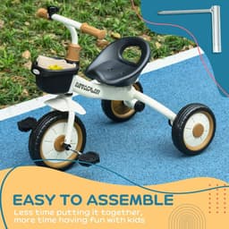 image-Kids Trike, Tricycle with Adjustable Seat, Basket, Bell for Ages 2-5 Years White