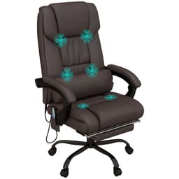 image-PU Leather Massage Office Chair with 6 Vibration Points Adjustable Height Brown